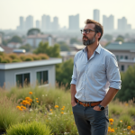 Architecte homme contemplant le toit écologique moderne