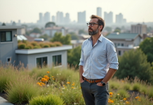 Architecte homme contemplant le toit écologique moderne