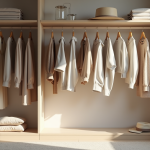 Armoire organisée avec vêtements neutres et accessoires