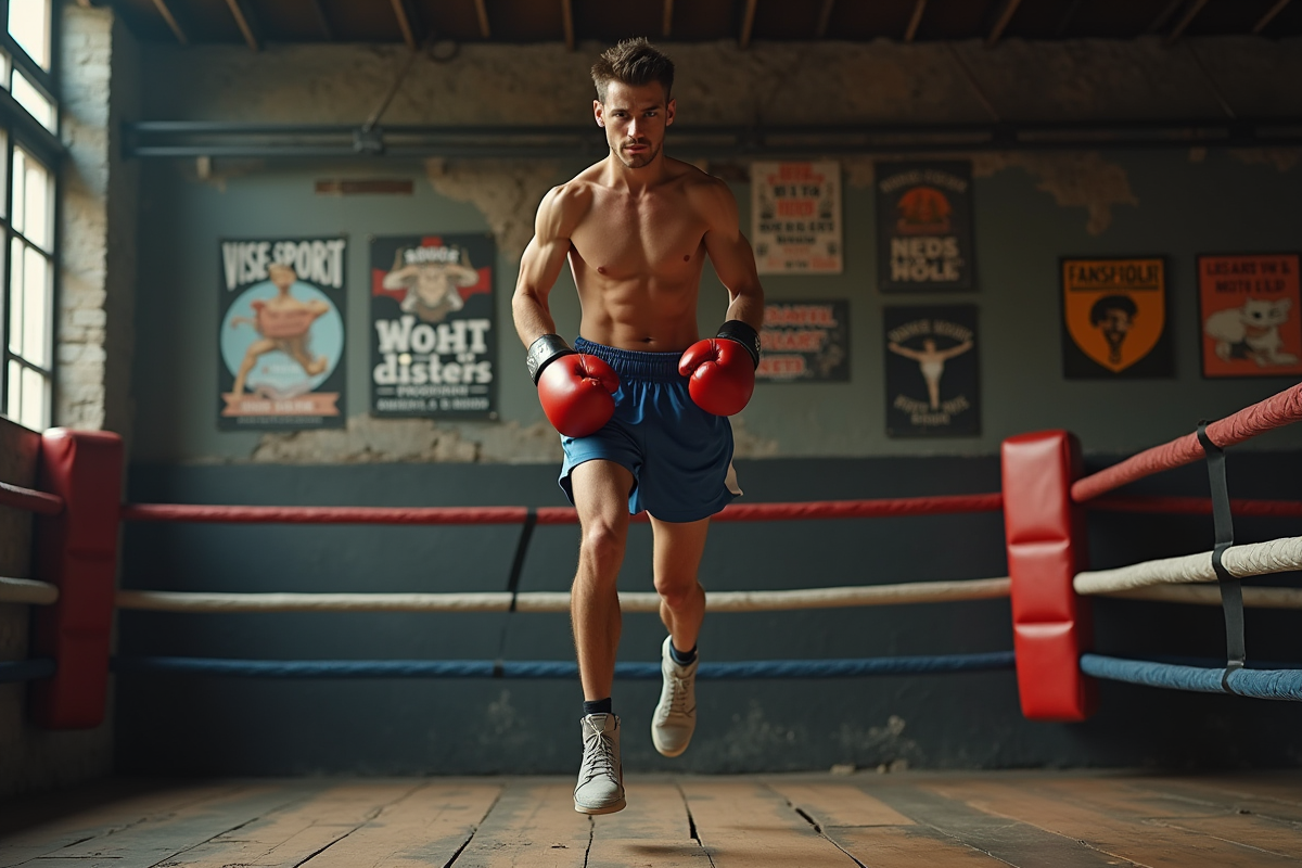 Jeune boxeur sautant à la corde dans une salle de gym