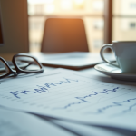 Bureau moderne avec journal financier et tasse de cafe