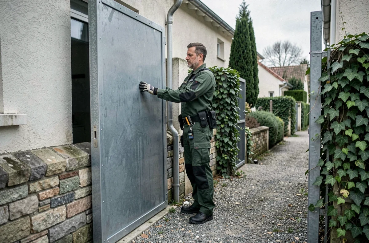 Spécialiste de Cactus Protection installant un dispositif de sécurité renforcé sur une porte résidentielle