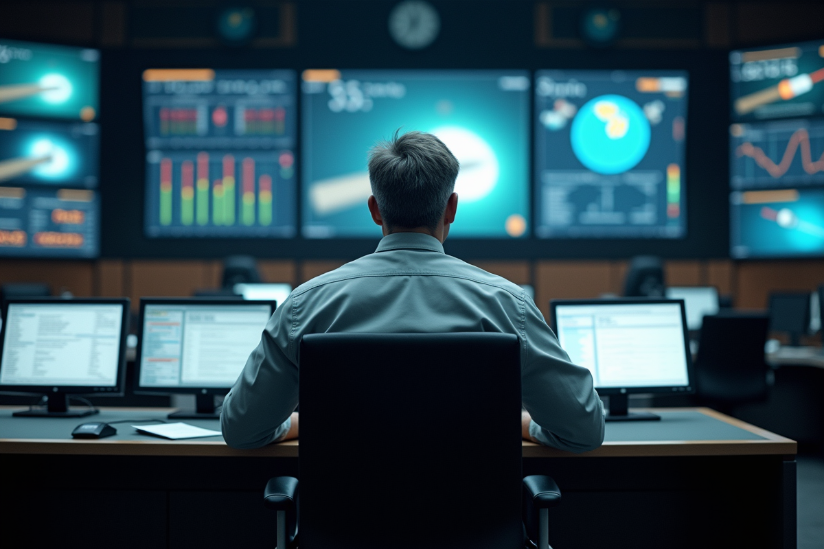 Spécialiste en contrôle mission surveillant la télémétrie satellite