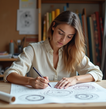 Designer textile : astuces pour devenir expert en création de motifs textiles Femme stylée esquissant des motifs textiles dans son atelier