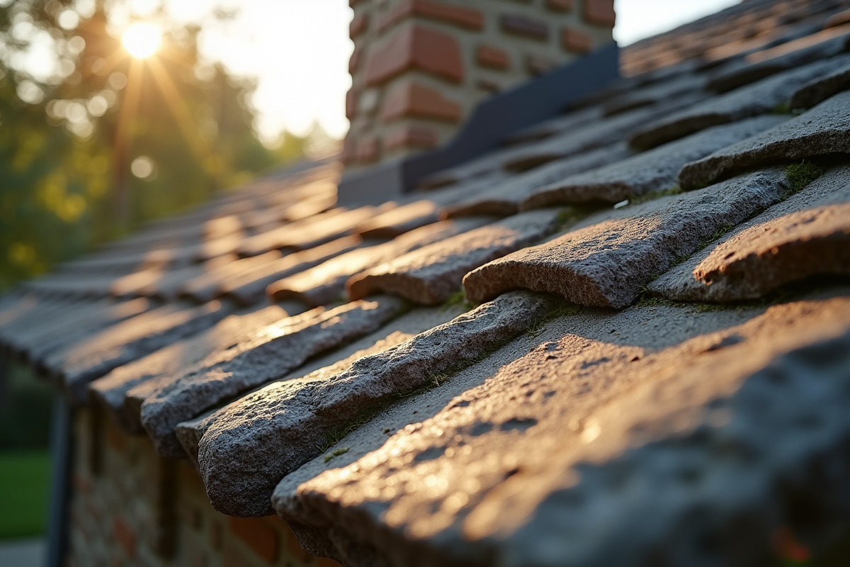 Zoom sur les tuiles en pierre avec textures naturelles