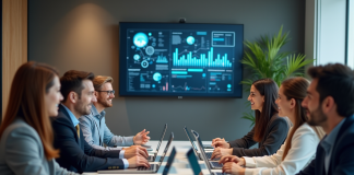 Signification e-lan : comprendre la raison de ce terme innovant pour une entreprise Groupe de professionnels en réunion de brainstorming en bureau moderne