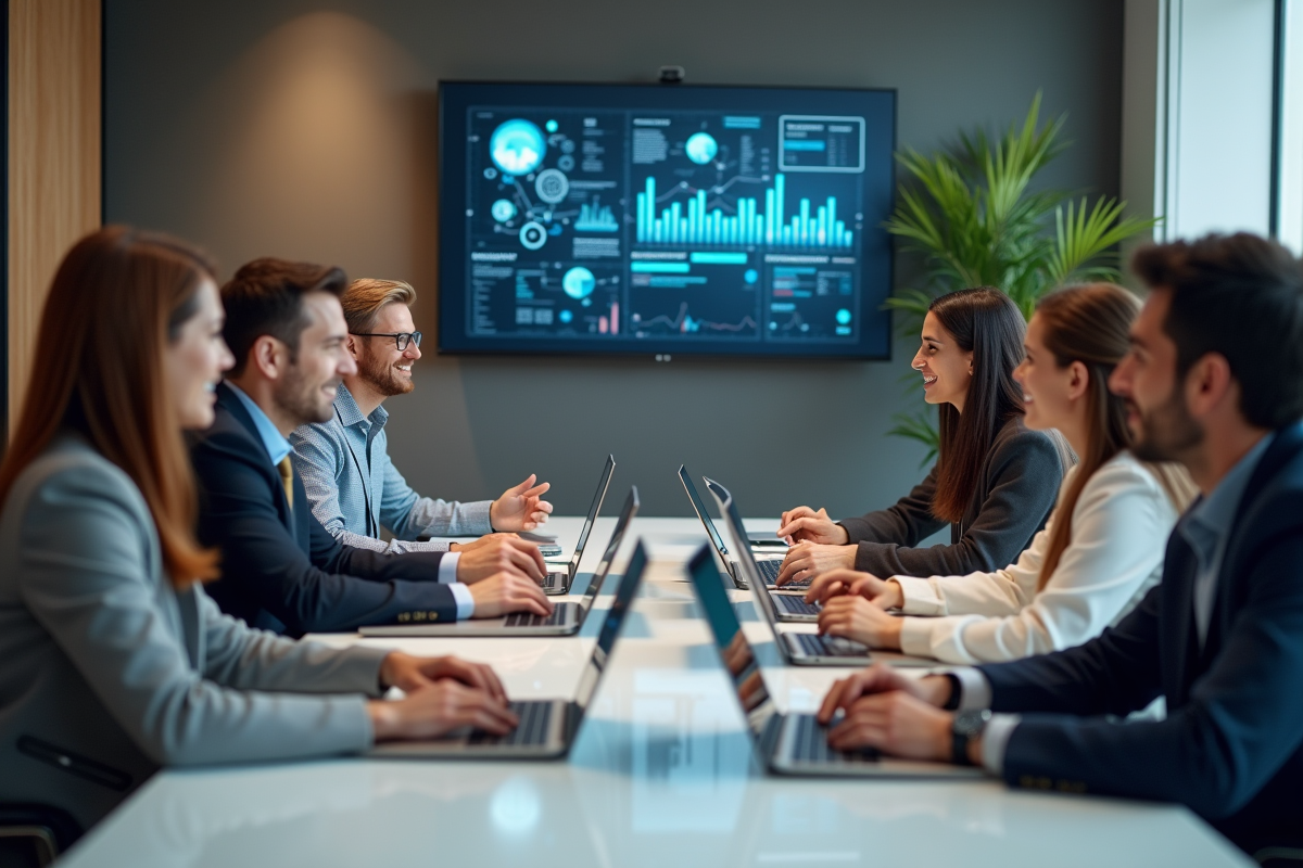 Groupe de professionnels en réunion de brainstorming en bureau moderne
