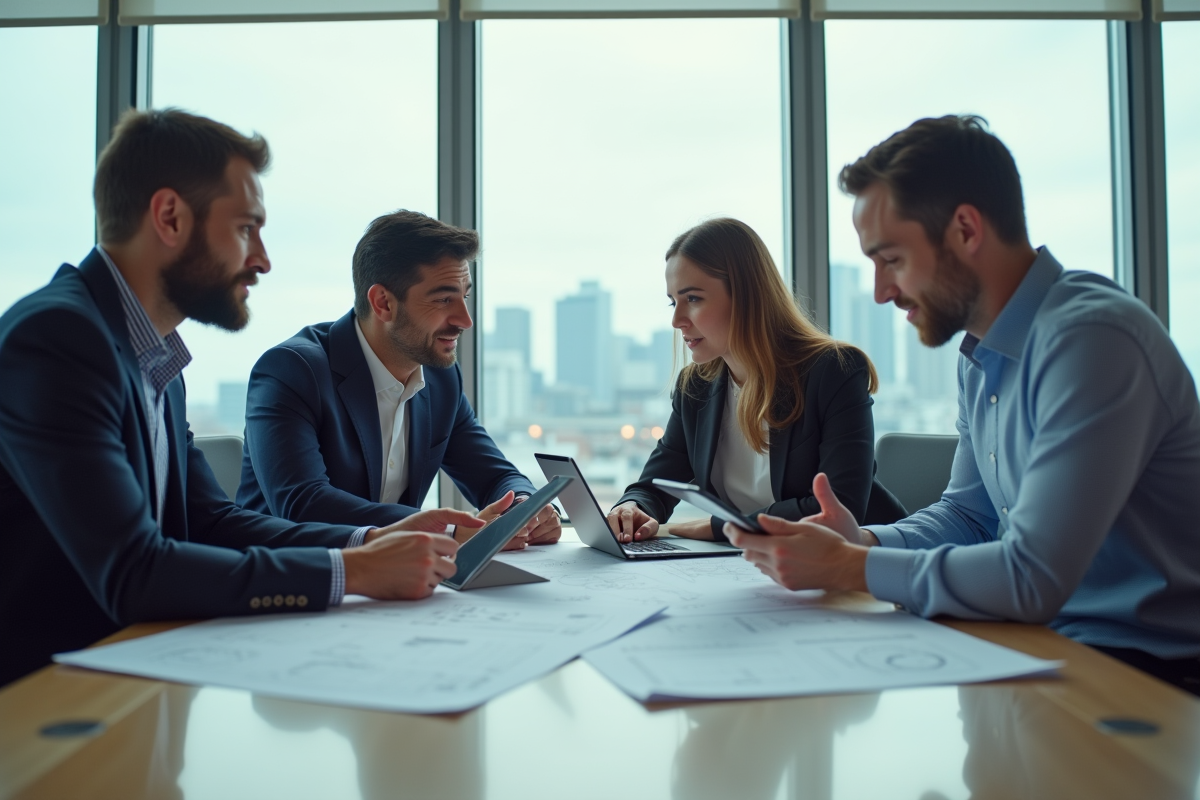 Groupe de professionnels en réunion collaborative