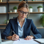 Femme d'affaires en réunion dans un bureau moderne