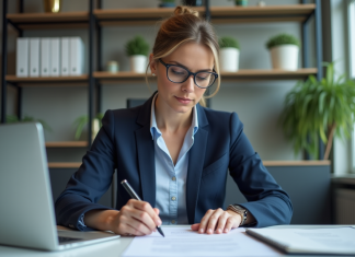 Femme d'affaires en réunion dans un bureau moderne