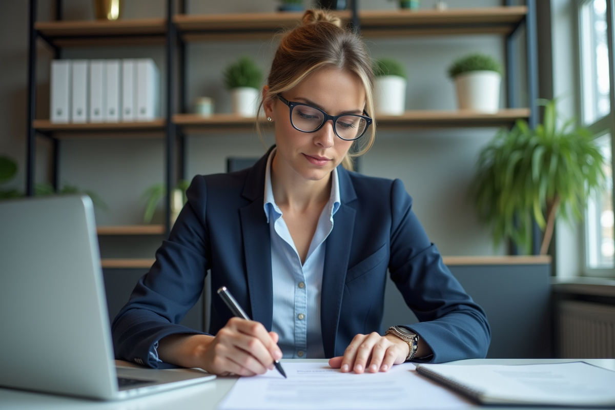 Femme d'affaires en réunion dans un bureau moderne