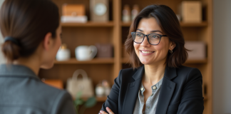 Prix avantageux : convaincre les acheteurs avec succès ! Femme confiante en boutique accueillante pour article