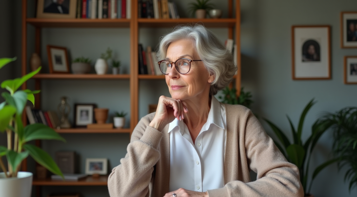 Femme d'âge moyen écrivant sur un carnet avec graphiques financiers