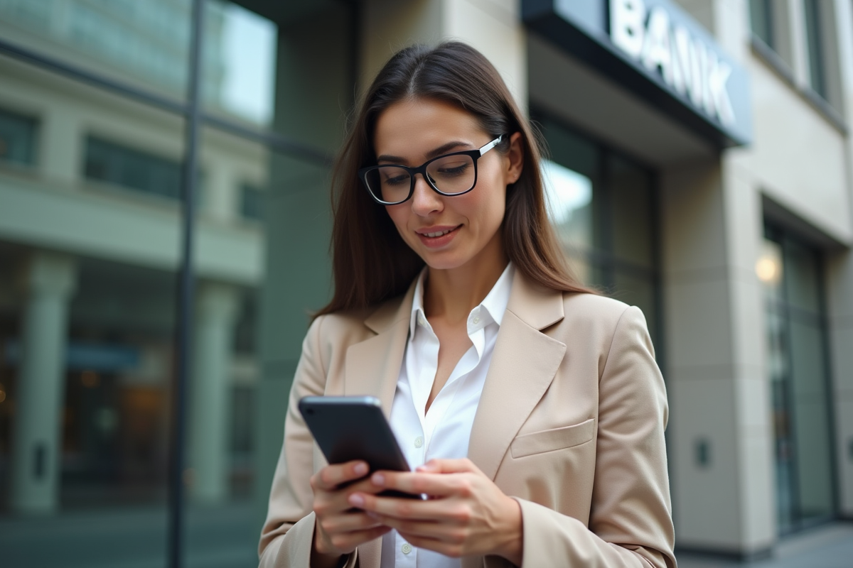 Jeune femme professionnelle vérifiant les taux hypothécaires à l