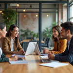 Bien-être au travail : conseils concrets pour l’instaurer efficacement Groupe de collègues en réunion dans un open space moderne