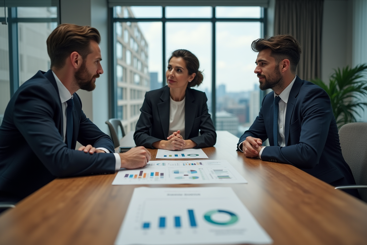 Groupe de professionnels discutant autour d