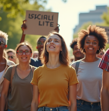 Injustice sociale : comment agir pour la combattre Groupe divers d'âges et d'ethnies en park urbain pour l'égalité