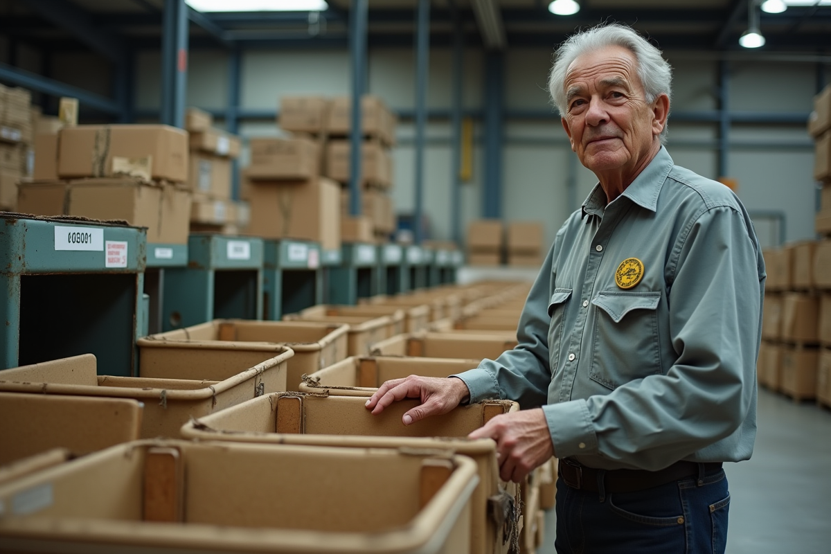 Homme triant du carton dans un centre de recyclage industriel