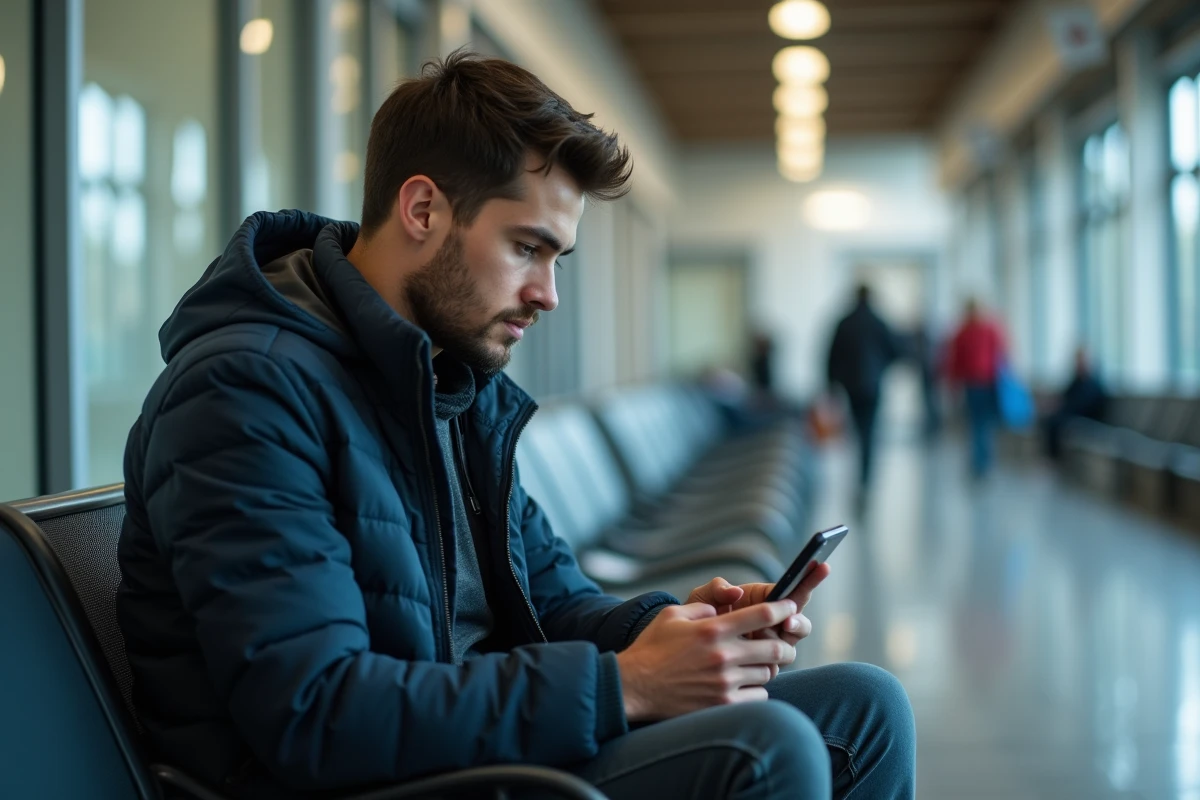 Jeune homme en extérieur utilisant son smartphone pour un rendez-vous