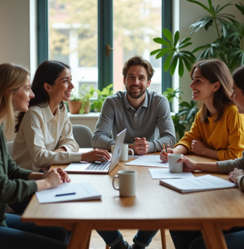 Colocation : quel statut choisir pour optimiser vos droits et devoirs ? Trois jeunes adultes discutent autour d'une table dans un salon lumineux