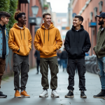 Groupe de jeunes adultes en streetwear dans la ville