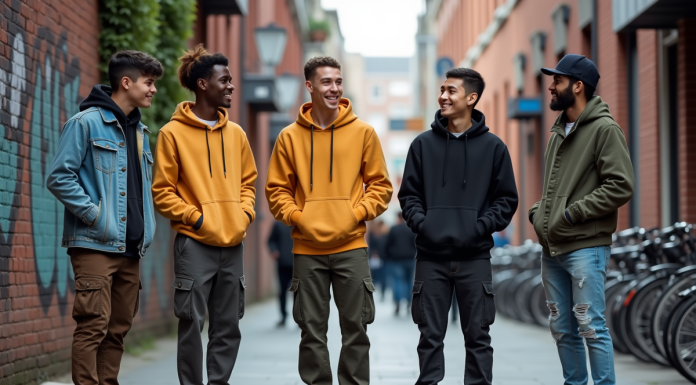 Groupe de jeunes adultes en streetwear dans la ville