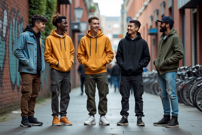 Groupe de jeunes adultes en streetwear dans la ville