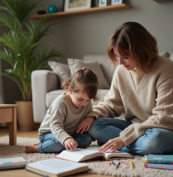 Femme aidant sa fille à faire ses devoirs à la maison