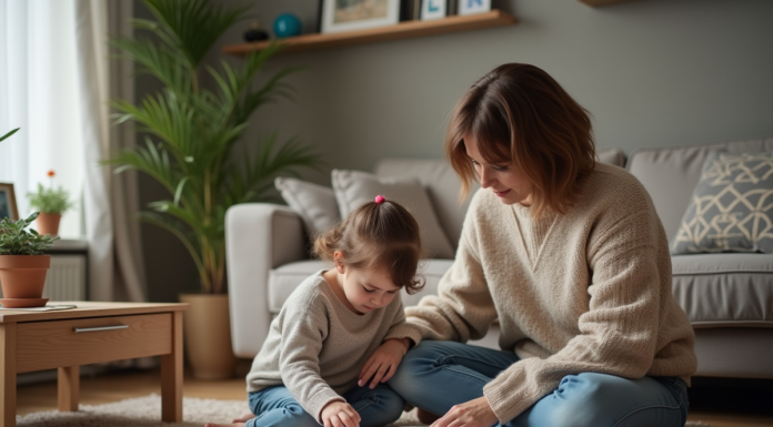 Femme aidant sa fille à faire ses devoirs à la maison