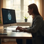 Personne travaillant au bureau avec VPN sur son ordinateur