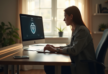 Personne travaillant au bureau avec VPN sur son ordinateur