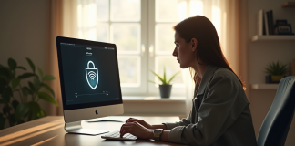 Personne travaillant au bureau avec VPN sur son ordinateur