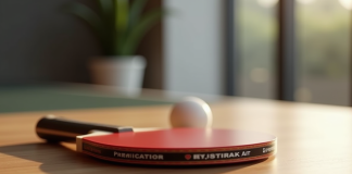 Raquette de tennis de table sixstar sur une table en bois