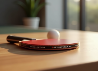 Raquette de tennis de table sixstar sur une table en bois