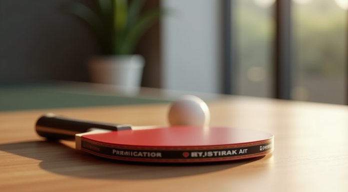 Raquette de tennis de table sixstar sur une table en bois