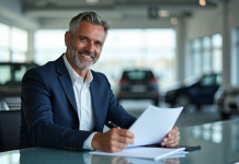 Salaire vendeur automobile : découvrez le salaire moyen et les perspectives Vendeur automobile souriant dans un showroom moderne