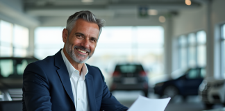 Salaire vendeur automobile : découvrez le salaire moyen et les perspectives Vendeur automobile souriant dans un showroom moderne